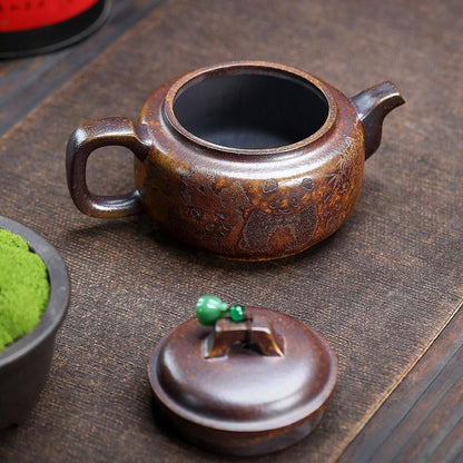 Handmade Yixing Purple Clay Teapot 300ml - Original High-Temperature Duan Ni Panda Bamboo Zisha Gongfu Tea Pot