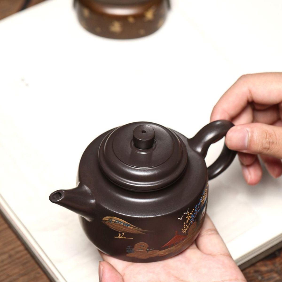 Yixing Purple Clay Teapot 260ml - Black Clay Sword Spout De Zhong Zisha Pot