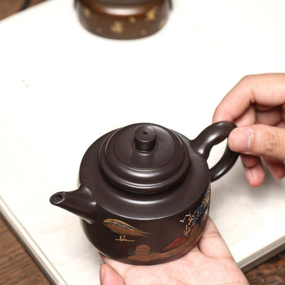 Yixing Purple Clay Teapot 260ml - Black Clay Sword Spout De Zhong Zisha Pot