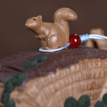Biomimetic Squirrel & Tree Stump Yixing Teapot - Aged Duanni Clay 230ml
