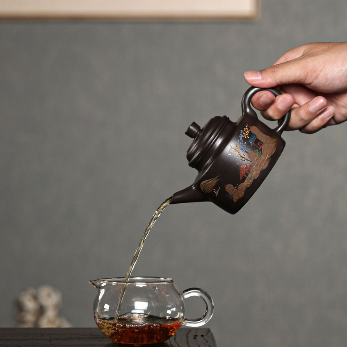 Yixing Purple Clay Teapot 260ml - Black Clay Sword Spout De Zhong Zisha Pot