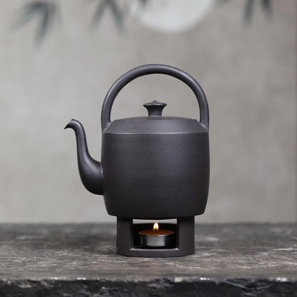 Handmade Yixing Purple Clay Boiling Kettle 700ml - Original Black Clay Handle Teapot for Stove Brewing