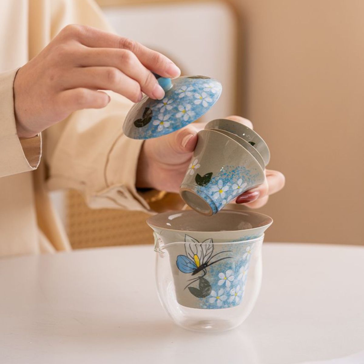 Travel Gaiwan Tea Set | Portable Chinese Tea Ceremony Kit with Cups & Pitcher