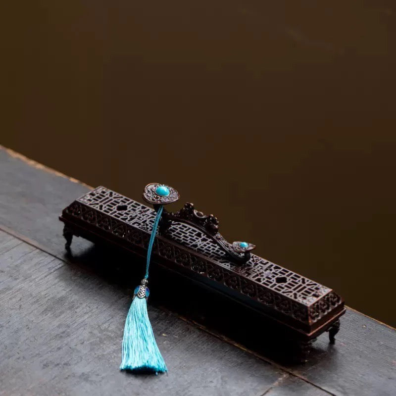Ruyi Sapphire Tassel Lying Incense Burner – Alloy | 23cm | Copper & Brass (2 Colors)