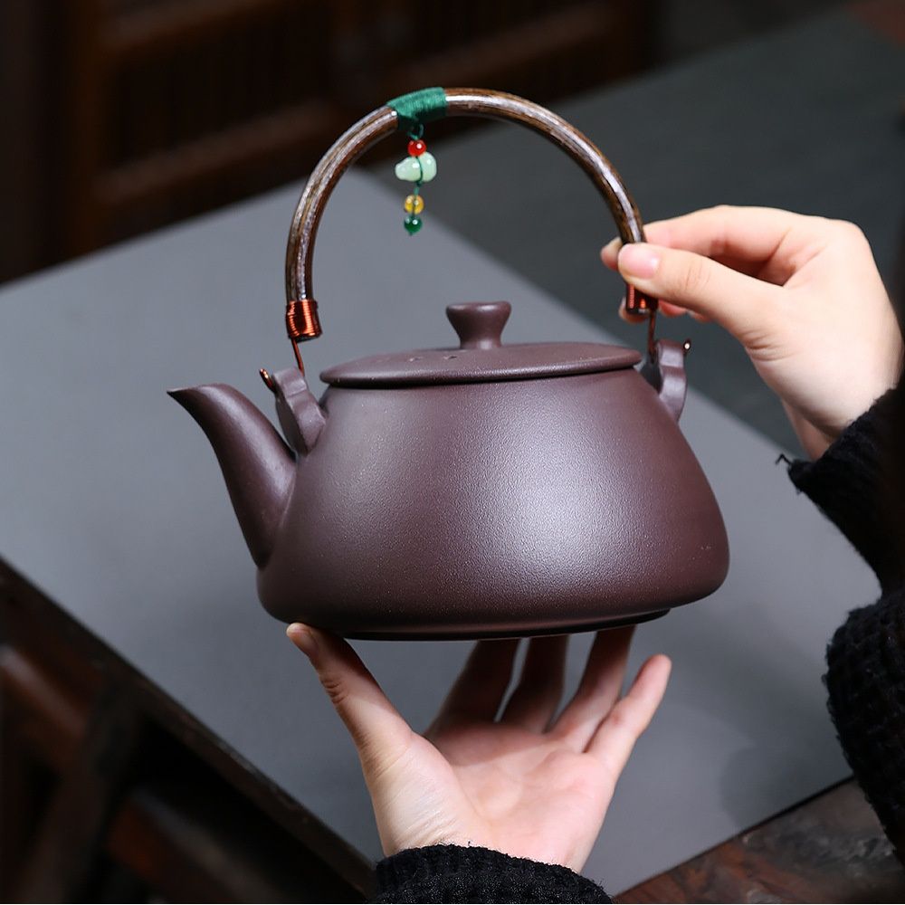 Wei Lu Zhu Cha Shi Diao Yixing Teapot | Raw Zi Ni Purple Clay | Large 1100ml Fireside Kettle