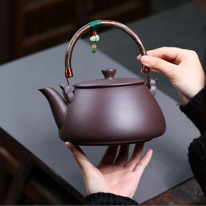Wei Lu Zhu Cha Shi Diao Yixing Teapot | Raw Zi Ni Purple Clay | Large 1100ml Fireside Kettle