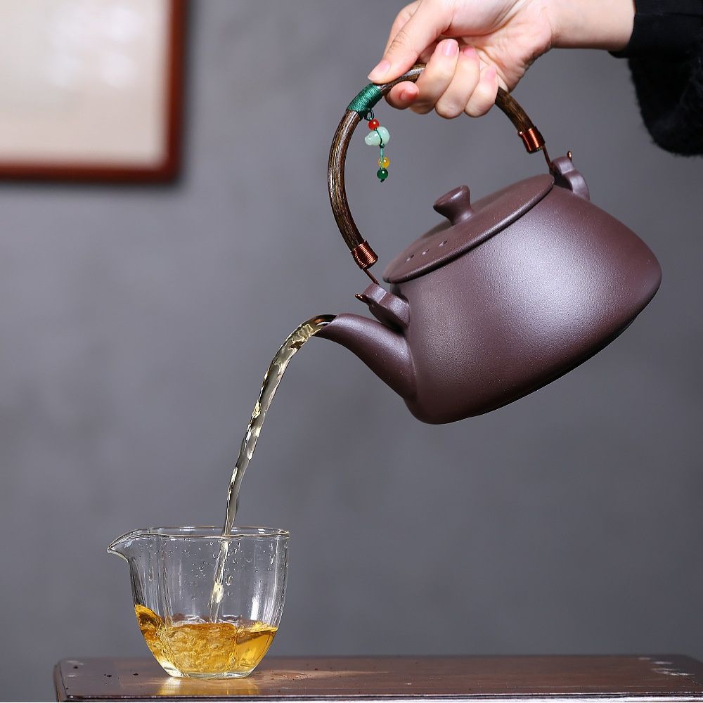 Wei Lu Zhu Cha Shi Diao Yixing Teapot | Raw Zi Ni Purple Clay | Large 1100ml Fireside Kettle