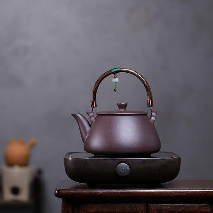 Wei Lu Zhu Cha Shi Diao Yixing Teapot | Raw Zi Ni Purple Clay | Large 1100ml Fireside Kettle