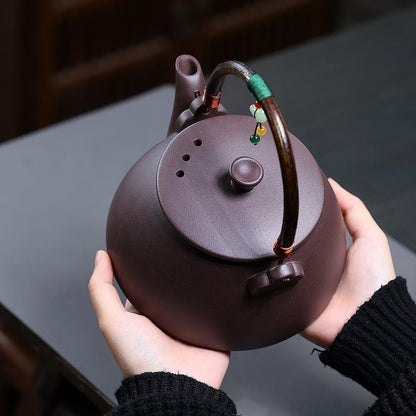 Wei Lu Zhu Cha Shi Diao Yixing Teapot | Raw Zi Ni Purple Clay | Large 1100ml Fireside Kettle