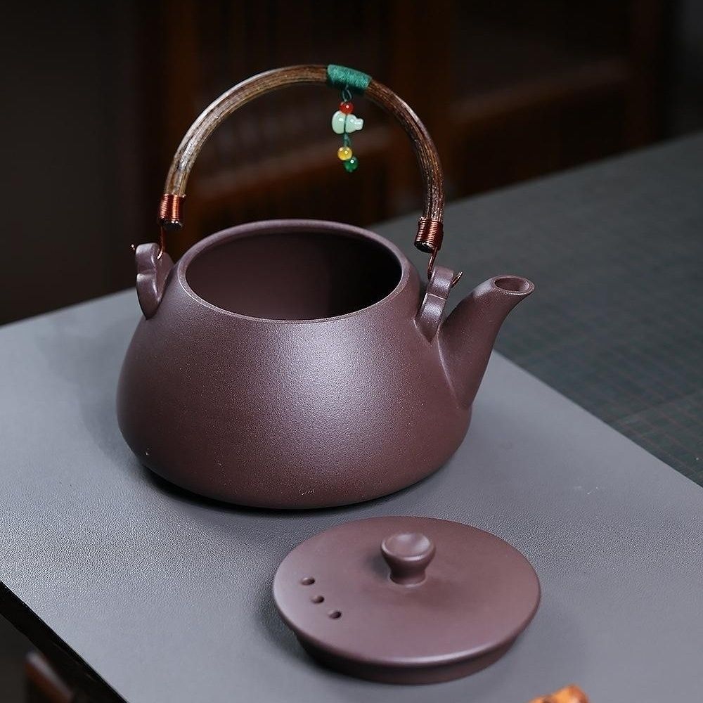Wei Lu Zhu Cha Shi Diao Yixing Teapot | Raw Zi Ni Purple Clay | Large 1100ml Fireside Kettle