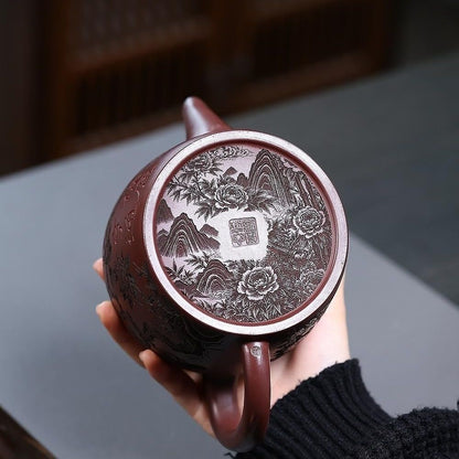 Fu Lu Heng Tong Yixing Teapot | Authentic Raw Zi Ni Purple Clay | Large 830ml Gathering Pot