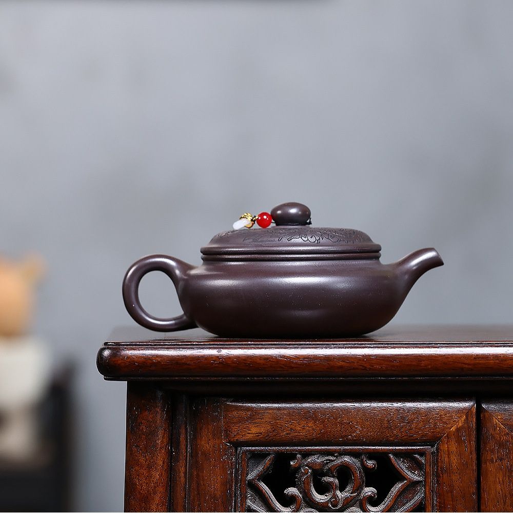 Shuang Long Bian Gu Yixing Teapot | Raw Chi Long Xue Sha Red Dragon Clay | Handcrafted 300ml