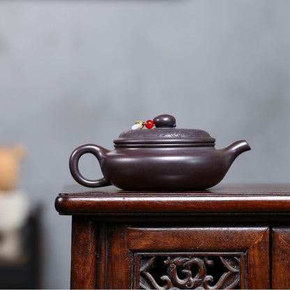 Shuang Long Bian Gu Yixing Teapot | Raw Chi Long Xue Sha Red Dragon Clay | Handcrafted 300ml