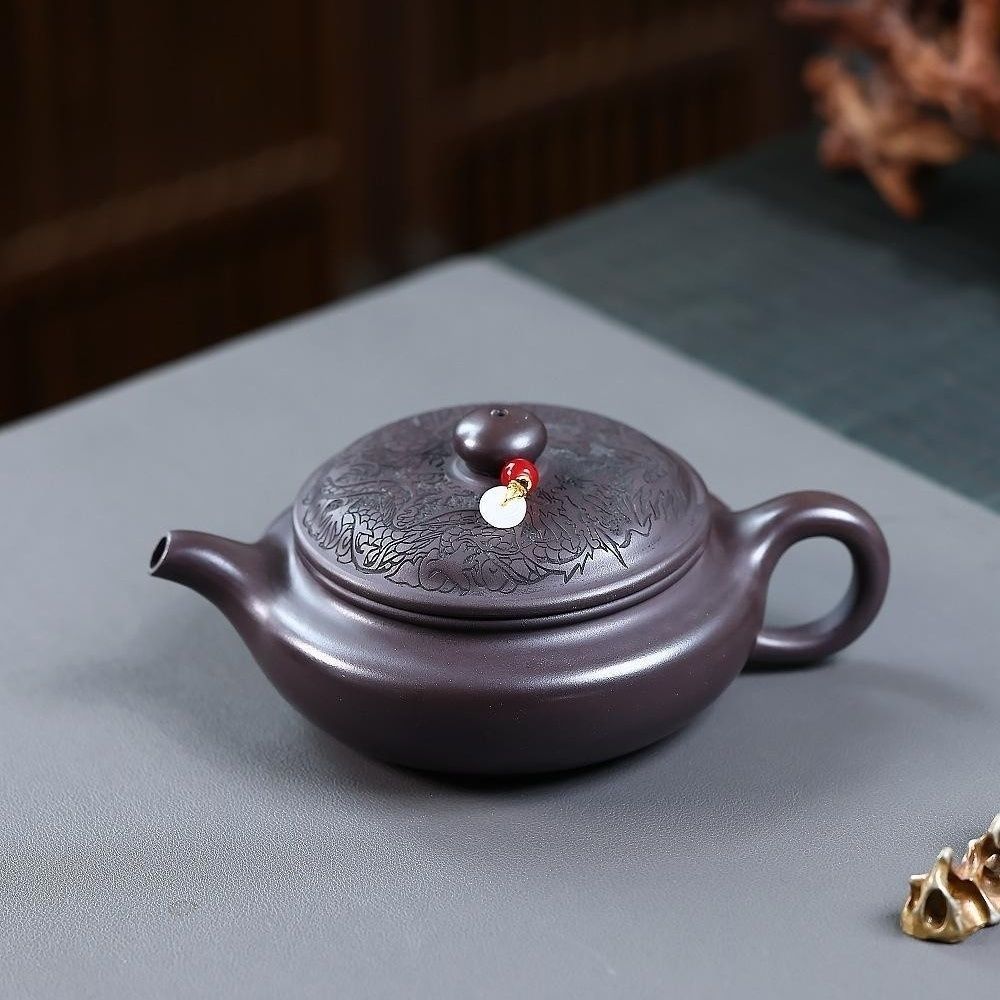 Shuang Long Bian Gu Yixing Teapot | Raw Chi Long Xue Sha Red Dragon Clay | Handcrafted 300ml