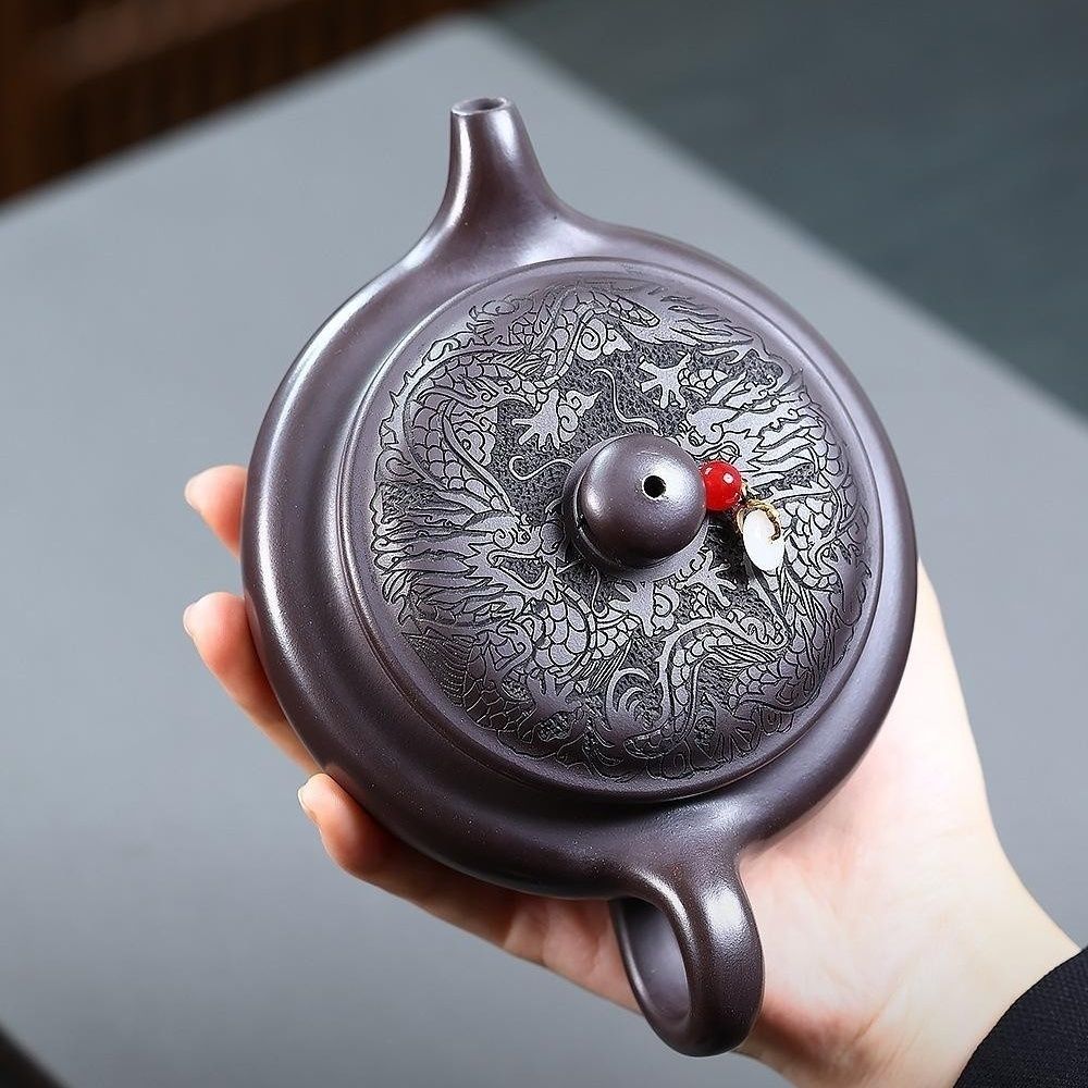Shuang Long Bian Gu Yixing Teapot | Raw Chi Long Xue Sha Red Dragon Clay | Handcrafted 300ml