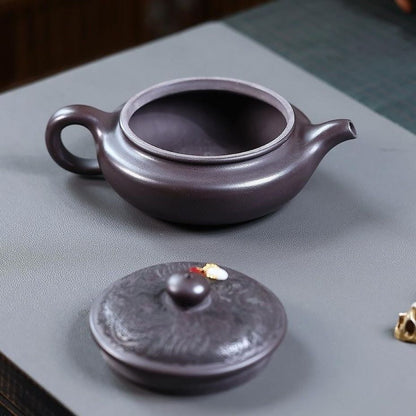 Shuang Long Bian Gu Yixing Teapot | Raw Chi Long Xue Sha Red Dragon Clay | Handcrafted 300ml