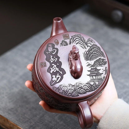 Rui Ma Cheng Xiang Han Wa Yixing Teapot | Raw Shi Hong Red Zisha Clay | Large 520ml
