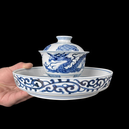 Jingdezhen Blue & White Dragon Gongfu Tea Set – Floral Dragon Porcelain | 5-Piece