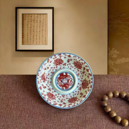 Jingdezhen Underglaze Red Gaiwan Tea Set – Hand-Painted Lotus Scroll, High-Fire Porcelain (5-Piece Gift Box)