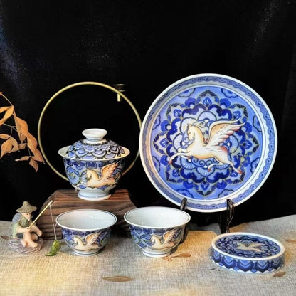 Jingdezhen Porcelain Gongfu Tea Set – Galloping Horse | Success & Prosperity | 5-Piece