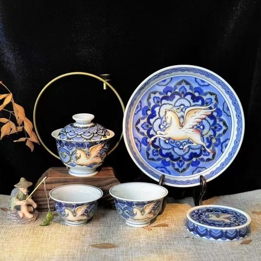 Jingdezhen Porcelain Gongfu Tea Set – Galloping Horse | Success & Prosperity | 5-Piece