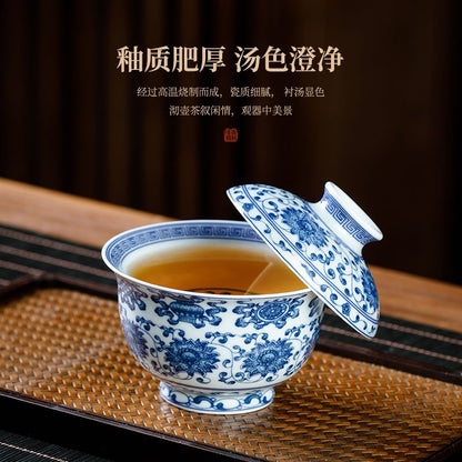 Jingdezhen Blue & White Eight Treasures Gongfu Tea Set – Auspicious Ba Bao Porcelain | 5-Piece