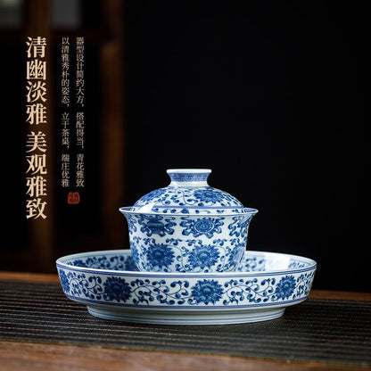 Jingdezhen Blue & White Eight Treasures Gongfu Tea Set – Auspicious Ba Bao Porcelain | 5-Piece