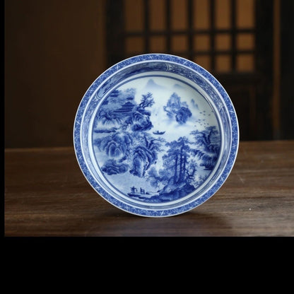 Jingdezhen Blue & White Landscape Gongfu Tea Set – Sancai Gaiwan & Antique Horseshoe Style | 5-Piece
