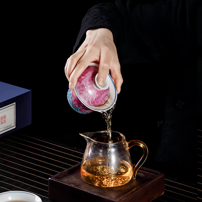 Jingdezhen Ruby Red Dragon Gaiwan Tea Set – Famille Rose Porcelain (5-Piece Gift Box)