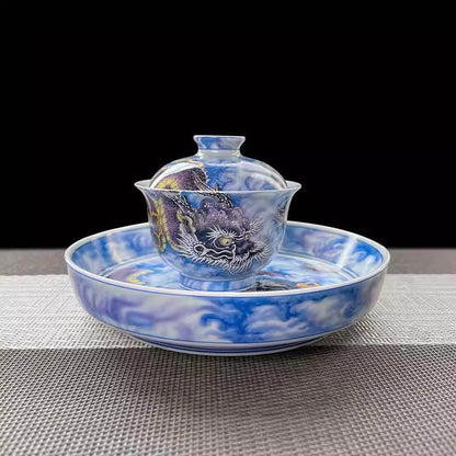 Jingdezhen Purple Dragon Gaiwan Tea Set – High-Fire Porcelain (5-Piece)