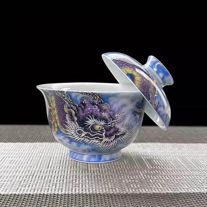 Jingdezhen Purple Dragon Gaiwan Tea Set – High-Fire Porcelain (5-Piece)