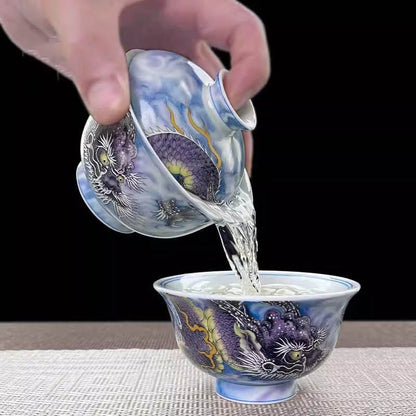 Jingdezhen Purple Dragon Gaiwan Tea Set – High-Fire Porcelain (5-Piece)