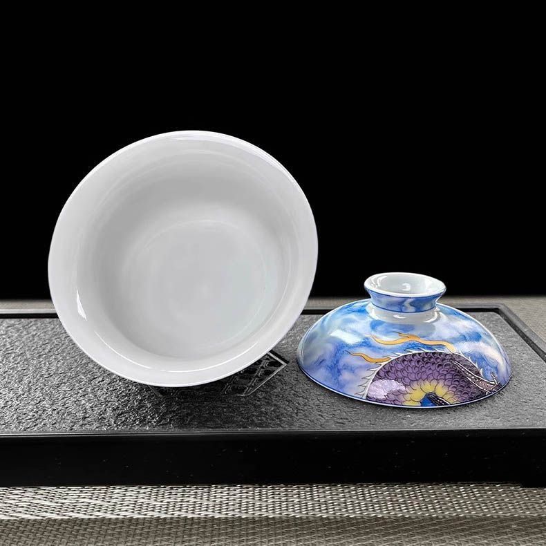 Jingdezhen Purple Dragon Gaiwan Tea Set – High-Fire Porcelain (5-Piece)