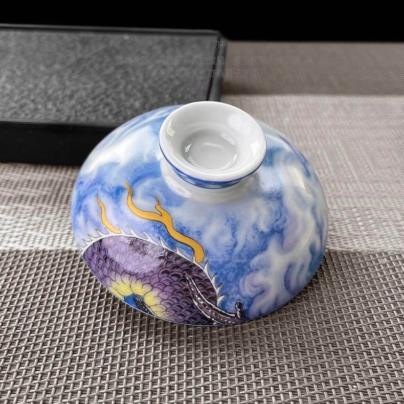 Jingdezhen Purple Dragon Gaiwan Tea Set – High-Fire Porcelain (5-Piece)