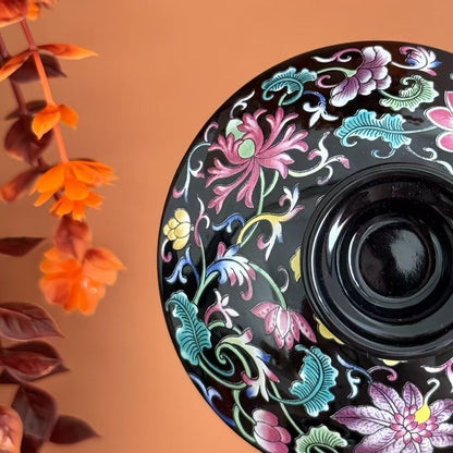 Jingdezhen Enamel Gaiwan Tea Set – Black Glaze & Lotus Scroll Design (5-Piece Gift Box)