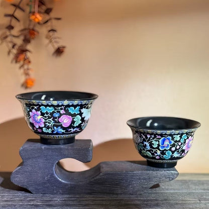 Jingdezhen Enamel Gaiwan Tea Set – Black Glaze & Lotus Scroll Design (5-Piece Gift Box)