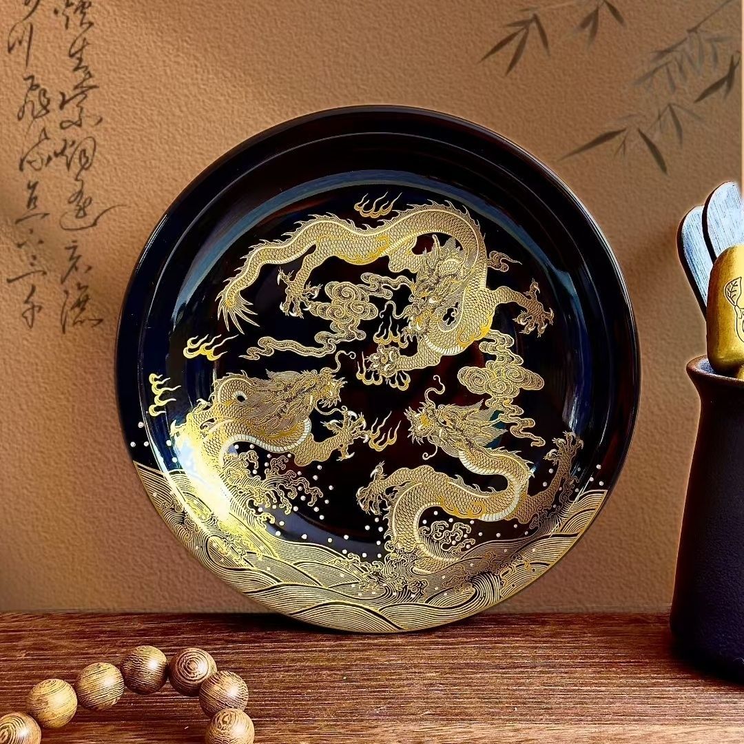 Jingdezhen Black Glaze Gaiwan Tea Set – Auspicious Cloud & Dragon Design (5-Piece)