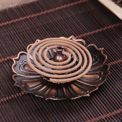 Antique Bronze Lotus Incense Holder – Dual-Use Coil & Stick Incense Burner with Laoshan Sandalwood Coil Incense
