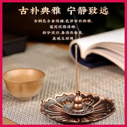 Antique Bronze Lotus Incense Holder – Dual-Use Coil & Stick Incense Burner with Laoshan Sandalwood Coil Incense