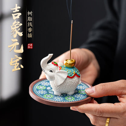 Lucky Elephant Ingot Incense Stick Holder Gift Set – with Ambergris Incense Sticks | Chinese Lucky Desk Incense Burner