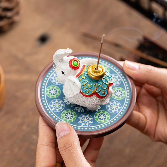 Lucky Elephant Ingot Incense Stick Holder Gift Set – with Ambergris Incense Sticks | Chinese Lucky Desk Incense Burner