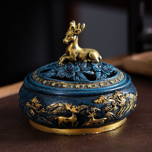 Golden Deer Coil Incense Burner Gift Set – Chinese Incense Ceremony Set with Sandalwood Coil Incense