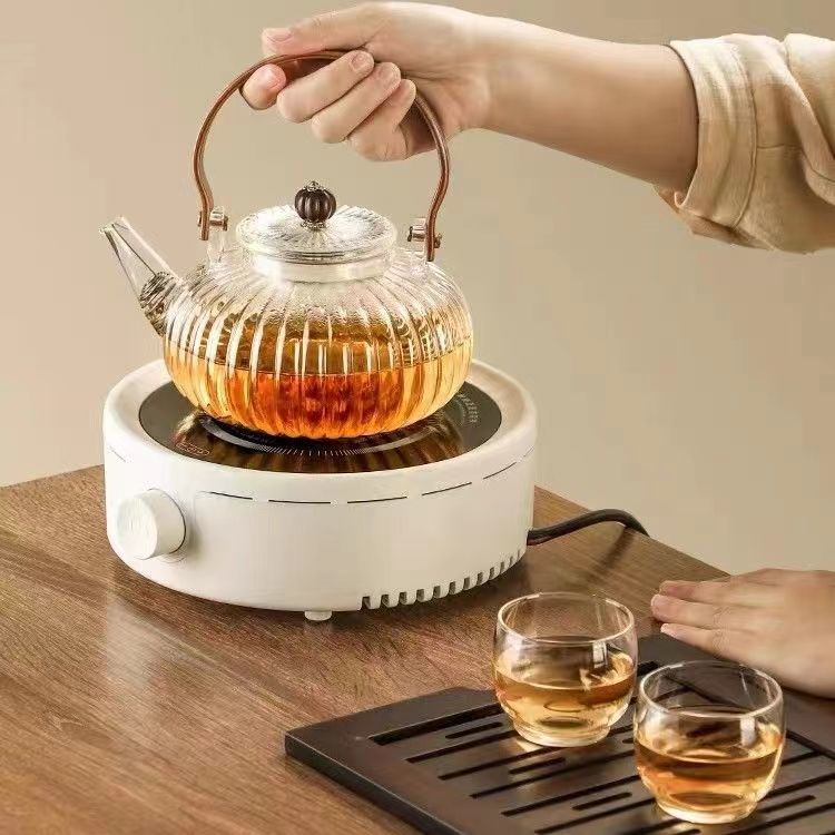 900ml Pumpkin-Shaped Glass Teapot with Lifting Handle – Stovetop Safe Borosilicate Tea Kettle for Loose Leaf & Blooming Tea