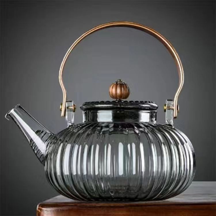 900ml Pumpkin-Shaped Glass Teapot with Lifting Handle – Stovetop Safe Borosilicate Tea Kettle for Loose Leaf & Blooming Tea