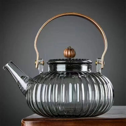 900ml Pumpkin-Shaped Glass Teapot with Lifting Handle – Stovetop Safe Borosilicate Tea Kettle for Loose Leaf & Blooming Tea