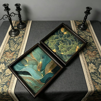Qingyun Gold-Traced Art Tray Set of 2 – Square Botanical Pattern Tray for Tea Ceremony & Jewelry Storage (20cm)