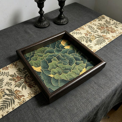 Qingyun Gold-Traced Art Tray Set of 2 – Square Botanical Pattern Tray for Tea Ceremony & Jewelry Storage (20cm)