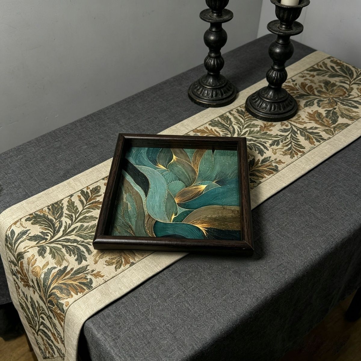Qingyun Gold-Traced Art Tray Set of 2 – Square Botanical Pattern Tray for Tea Ceremony & Jewelry Storage (20cm)
