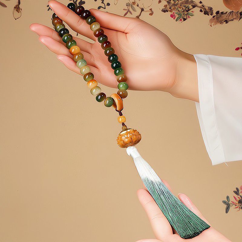 Green Mountain Dunhuang Bodhi Seed Bracelet – Lotus Bodhi Bead Mala for Meditation & Mindful Living