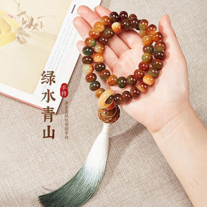 Green Mountain Dunhuang Bodhi Seed Bracelet – Lotus Bodhi Bead Mala for Meditation & Mindful Living